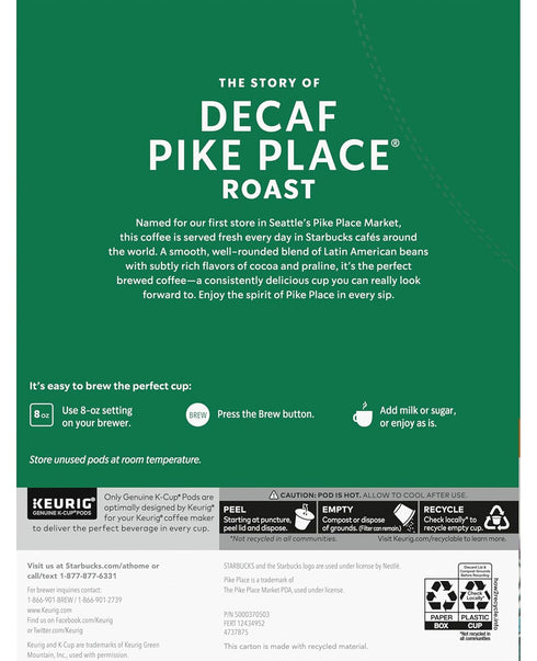 24 Count (Pack 2) Starbucks Decaf Pike Place Roast K Cups