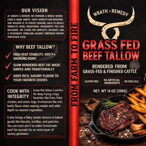 (14 oz) 100% Beef Tallow for Cooking US-Made, Grass-Fed and Finished Beef Fat, Rich Flavor Pure Beef Tallow for Deep