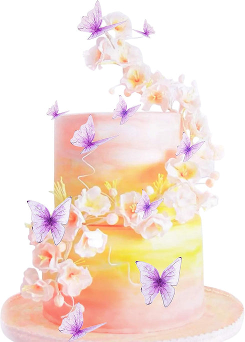 Pack of 30 Purple Mixed Size 3D Waterproof Butterfly Cupcake Toppers for Girls Women's Birthday Party Decorations