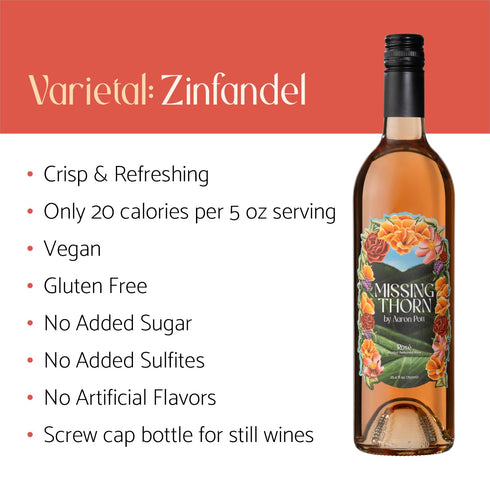 20 5 oz. Missing Thorn Rose Alcohol-Removed Zinfandel Wine by Aaron Pott - Sip Clean Non-alcoholic Wine with Berries