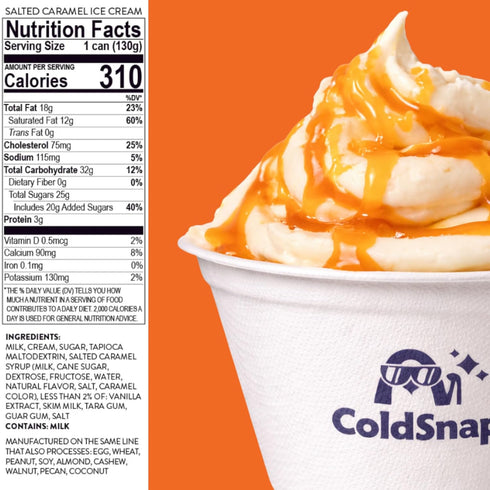 pack 12 ColdSnap Salted Caramel Ice Cream Pods Creamy, Sweet & Salty Single-Serve Dessert Made in Minutes No Prep, No