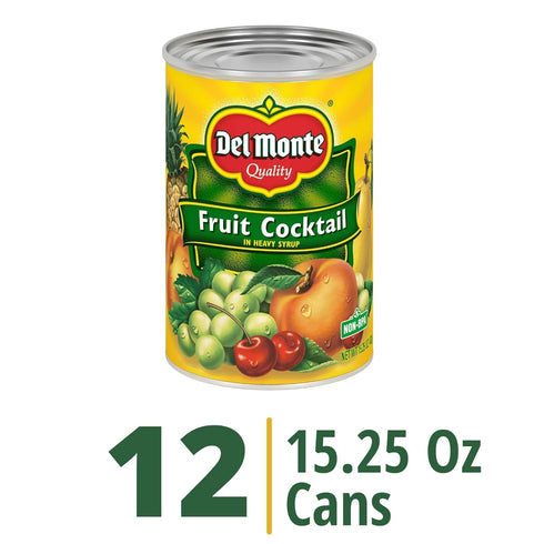 12 Pack, 15.25 oz DEL MONTE Fruit Cocktail in Heavy Syrup, Canned Fruit, Can