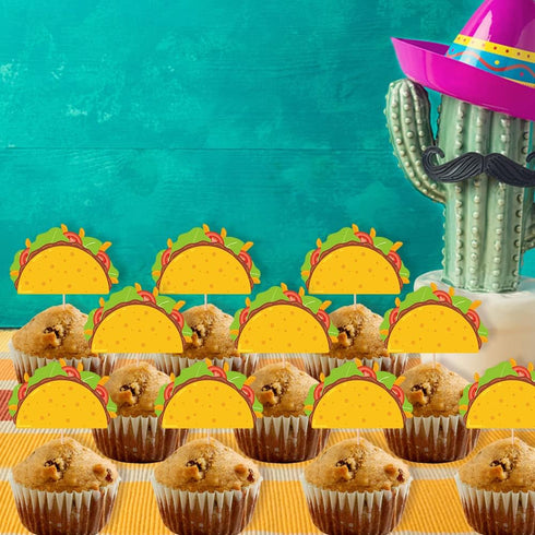 TzTwodcaz 12 Pcs Mexican Fiesta Dessert Cupcake Toppers Taco Cupcake Toppers for Mexican Themed Party Decorations