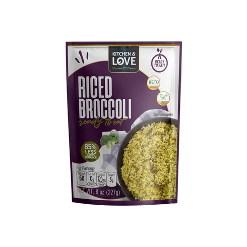 8 oz (6 Pack) Kitchen & Love Riced Broccoli | Low Carb & Calorie, Vegan, Ready to Eat Food, Shelf Stable Food