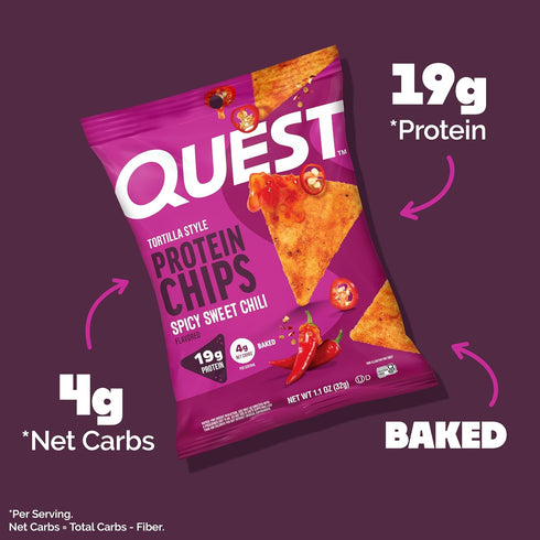 19g 4g 1.1 oz (Pack 12) Quest Nutrition Spicy Sweet Chili Tortilla Chip, Protein, Net Carb, High Protein Low Carb