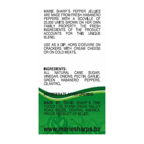 11 oz Marie Sharps Green Habanero Pepper Jelly, | Sweet & Spicy Spread with Balanced Heat | Product of Belize
