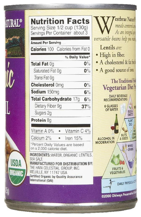 15 oz Westbrae Natural Vegetarian Organic Lentil Beans