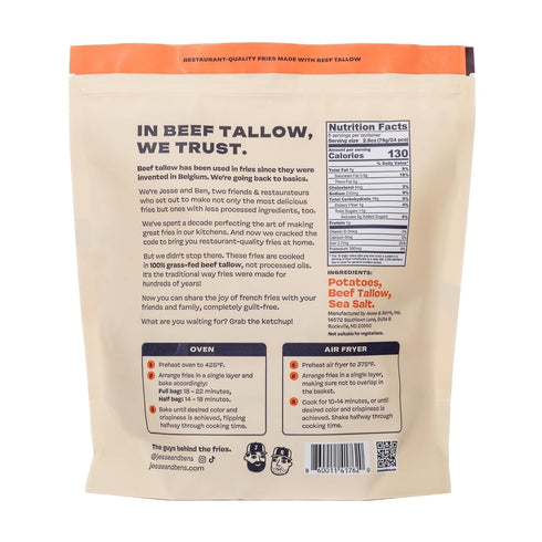Frozen 3 Jesse & Ben's House-Cut Tallow & Sea Salt Fries, Made with Grass-Fed Beef Tallow, Gluten-Free, Non-GMO