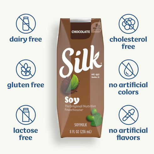 8 oz., 6 Pack Silk Shelf-Stable Soy Milk Singles, Chocolate, Dairy-Free, Vegan, Non-GMO Project Verified