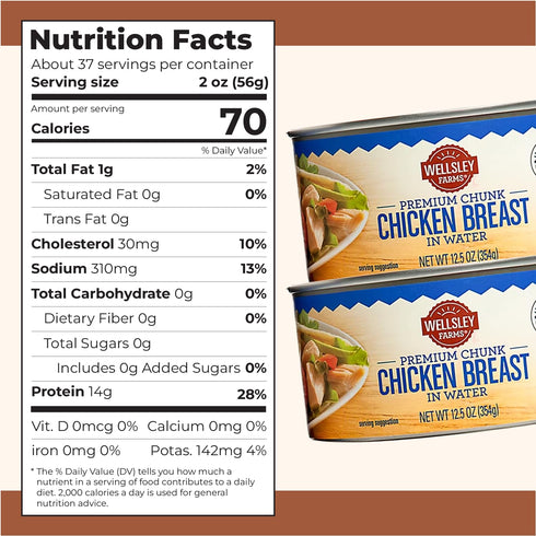 Wellsley Farms 12.5 oz 6-Pack Premium Chunk Chicken Breast in Water, Fully Cooked Boneless Skinless, For Prepared