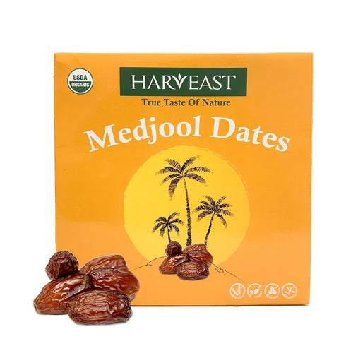 (5 Harveast Organic Medjool Dates California Grown Jumbo Dates, Naturally Sweet, Healthy Snacking, Caramel Flavor