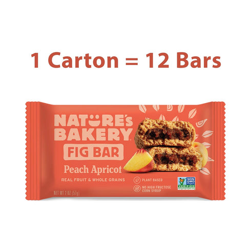 Nature's Bakery 1- 12 Count 2 oz Packs (12 Packs), Whole Wheat Fig Bars, Peach Apricot, Box of Twin Vegan Snacks