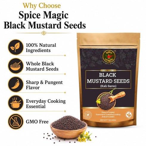 100% 7oz (200g) Spice Magic Black Mustard Seed ~ Pure, Aromatic & Natural | I Kali Rai | Non-GMO | Indian Origin