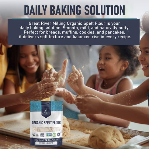 5 Lb Great River Milling Organic Spelt Flour | Whole Grain Ancient Wheat Flour | USDA Organic, Non-GMO, Kosher | High