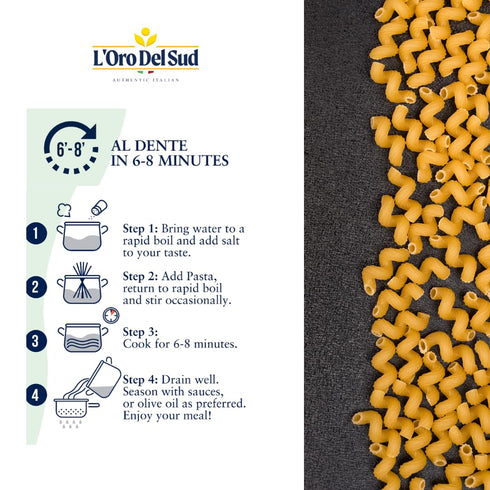 100% 16 Oz (Pack 4) L'Oro Del Sud Organic Cavatappi Pasta, Durum Wheat, Italian Pasta, Premium Quality Product