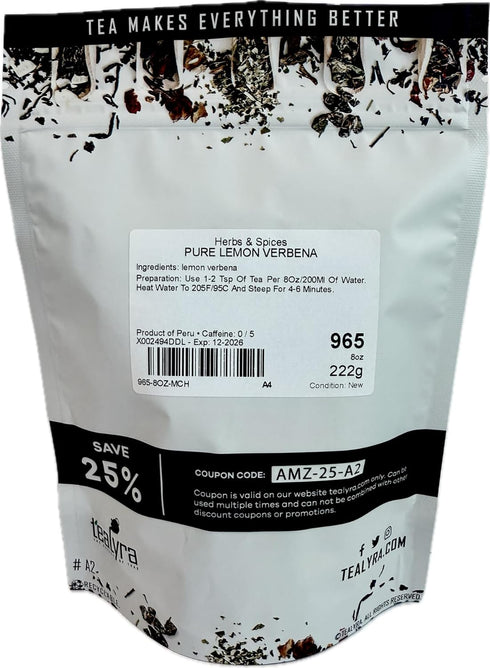 Tealyra Pure Lemon Verbena Herbal Loose Leaf Tea, Caffeine Free, 224g (8-ounce)