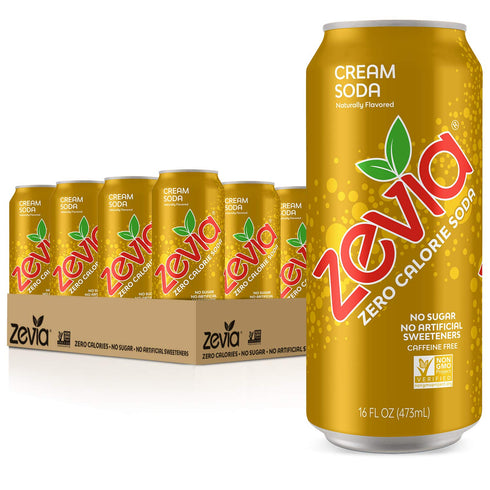 Zevia 12 16 Zero Calorie Soda, Ginger Root Beer and Cream Soda, and Ounce Cans