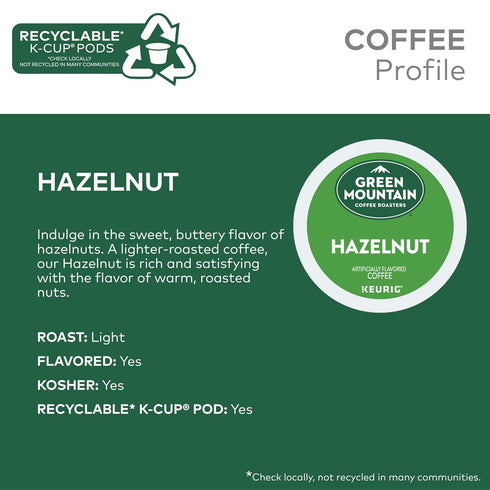 72 Count Green Mountain Coffee Roasters Hazelnut Keurig Single-Serve K-Cup pods, Light Roast Coffee