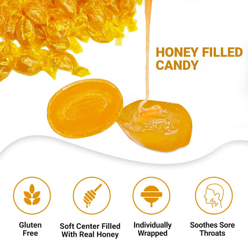 2 Honey Filled Hard Candy - Individually Wrapped Honey Hard Candy - Pound Bulk Bag - Soft Honey Center Honey Candy