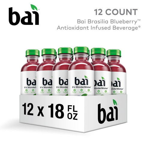 18 12 Pack Bai Antioxidant Infused Water Beverage, Brasilia Blueberry, with Vitamin C and No Artificial Sweeteners