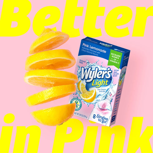 Packets, 96 (Pack 12) Wyler's Light Singles To Go Powder Water Drink Mix, Pink Lemonade, Single Servings