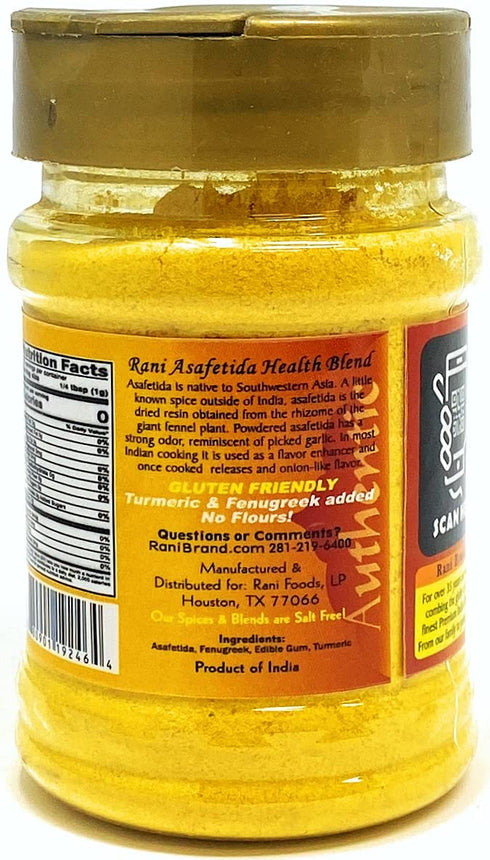 3.5oz (100g), Rani Asafetida (Hing) Ground Health Blend w/Fenugreek and Turmeric PET Jar ~ Gluten Friendly | Salt Free