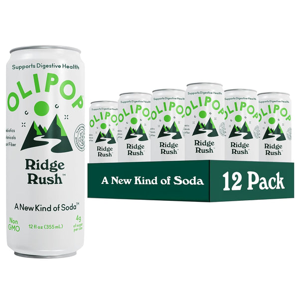 OLIPOP Sparkling Prebiotic Soda, Ridge Rush, Pantry Pack Packed with Prebiotics, Fiber,
