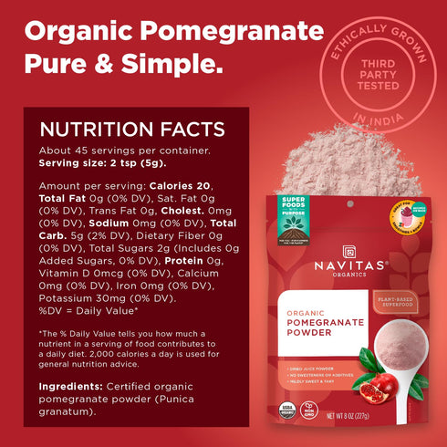 (8oz. 45 Navitas Organics Pomegranate Powder Organic Juice Powder - For Smoothies, Desserts, Dips & More Antioxidant