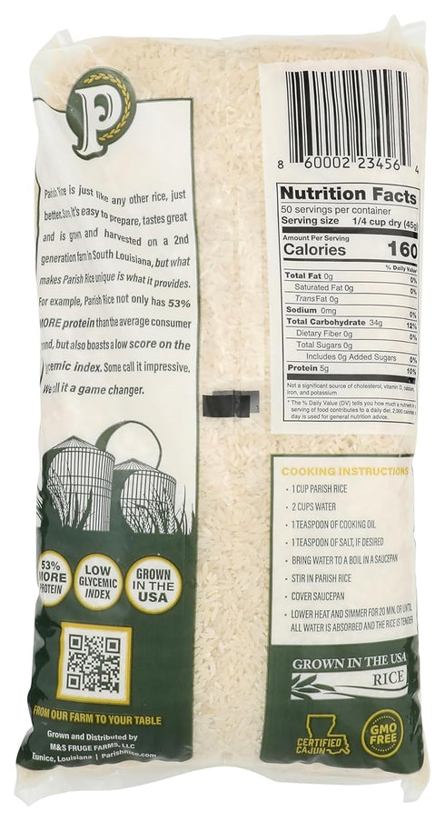 5lb Parish White Rice High-Protein Rice with Low Glycemic Index Locally Grown Long-Grain White Rice Made in the USA