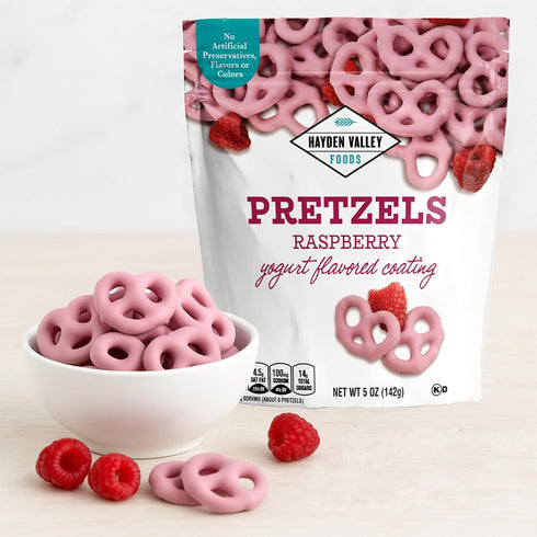 5 oz (Pack 3) Hayden Valley Foods Raspberry Yogurt Flavored Covered Pretzels | Bags of | No Artificial Flavors
