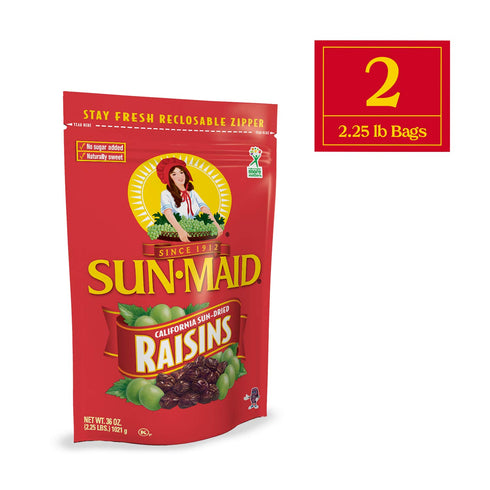 72 oz (4.5 lbs) (Pack 2) Sun-Maid California Sun Dried Raisins- Dried Fruit Snacks- Healthy Snacks of Kids