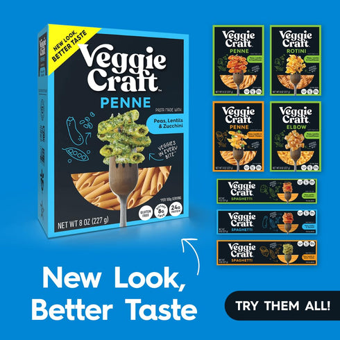 Veggiecraft Farms Penne Pasta - Low Carb, Protein Pasta, Lentil Noodles with Peas & Zucchini, 8 Oz
