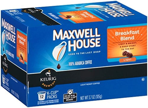 12 count (Pack 1) Maxwell House Breakfast Blend Ground Coffee, Light Roast K-Cup Pods
