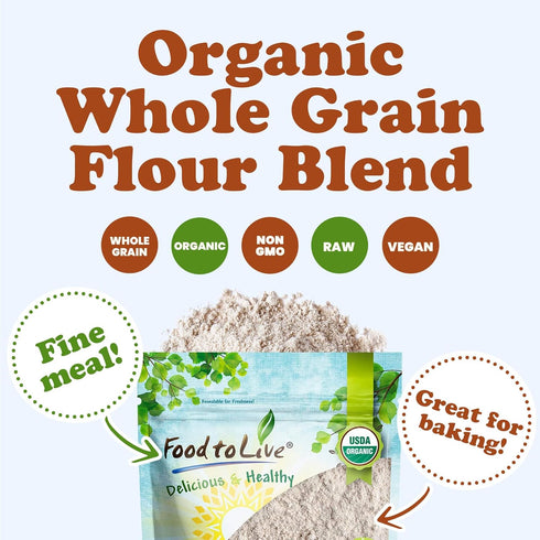 4 Food to Live Whole Grain Buckwheat Flour Blend, Pounds - A Custom Mix of Buckwheat Flour and Oat Flour, Non-GMO, Fine