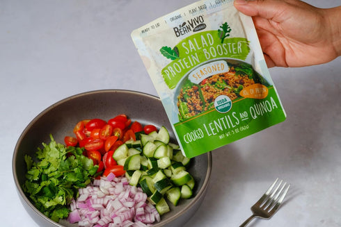 6-Pack 10g protein-packed 5oz BeanVIVO Salad Protein Booster - Organic Lentils & Quinoa, fully cooked and seasoned
