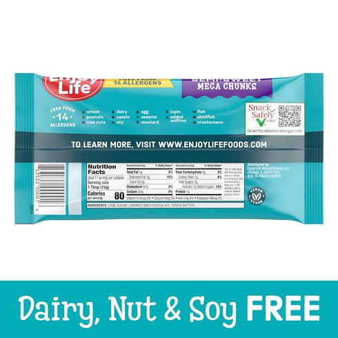 10 oz Enjoy Life Baking Chocolate Semi-Sweet Mega Chunks, Dairy Free, Soy Free, Nut Free, Non GMO, Gluten Free, Vegan