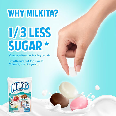 Milkita Creamy Shake Candy Bag, Gluten Free Chewy Candies with Calcium, Neapolitan Flavors (25 Pcs)