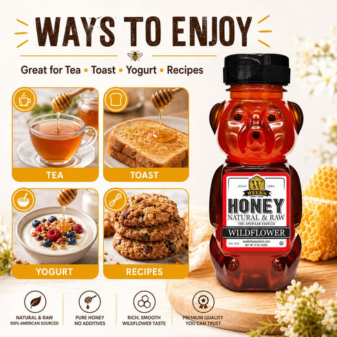 (12 oz) Weeks Honey Farm Wildflower Honey - Pure, Raw, Unfiltered, Gluten Free, Kosher, and Rich in Nutrients