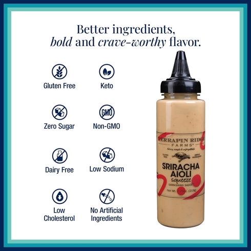 7.75 oz Terrapin Ridge Farms Sriracha Aioli Garnishing Sauce Creamy with Red Chile Heat & Citrus Perfect for Deviled