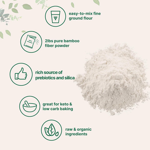 Organic Bamboo Fiber Powder, 2lbs | Fine Grind Flour for Low Carb Baking, Non-GMO & Gluten Free