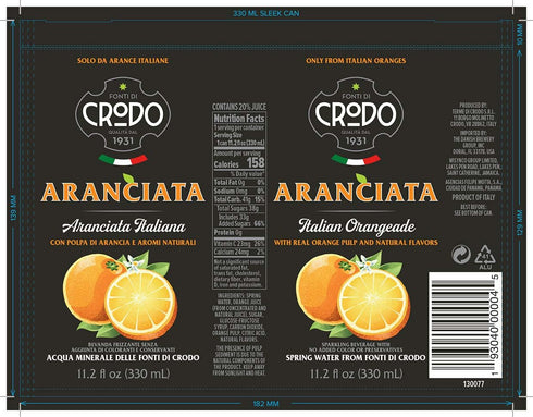 11.2 Oz. (Pack 24) Fonti Di Crodo Aranciata, Italian Sparkling Orangeade, Cans