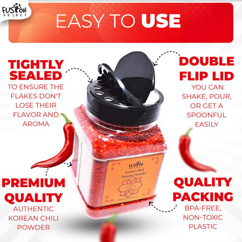 Fusion Select Korean Premium Non-GMO Gluten Free Red Chili Pepper Flakes Powder, Crushed Red Pepper Premium Gochugaru