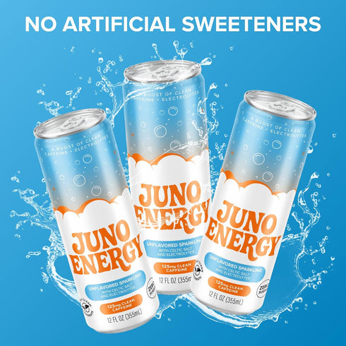 125mg 12 Pack JUNO ENERGY Unflavored Sparkling Energy Drink - Sugar Free, Organic Caffeine from Green Coffee Beans