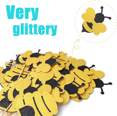 25 Pcs Glitter Bumble Bee Cupcake Toppers, What Will It Bee Cake Topper, Gender Reveal Party Decorations