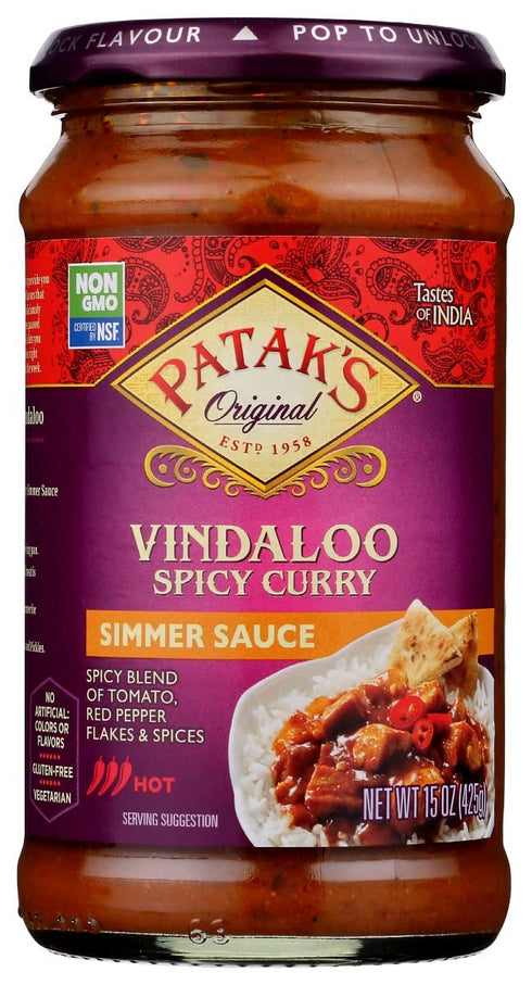 Patak's Spicy Vindaloo Simmer Sauce, Hot, Vegan Friendly, Gluten Free, 15 Ounce