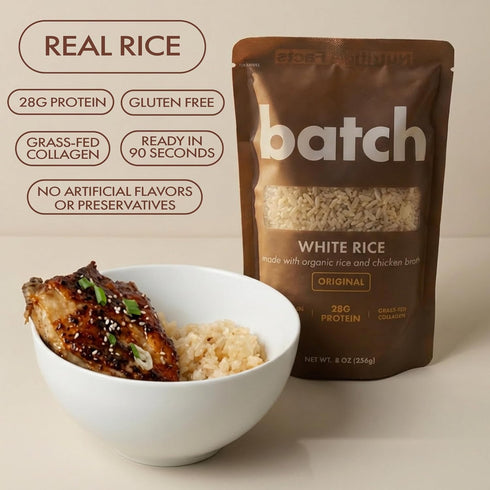 28g 90 (2 Pack) Batch Organic Protein Rice with Collagen Protein per Bag, Ready in Seconds, Microwavable Long-Grain