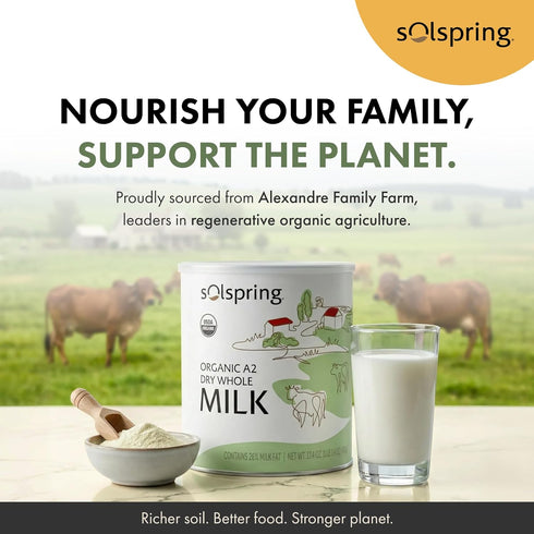 A2 A2 17.4 oz (15 Dr. Mercola Solspring Organic Dry Whole Milk - Powdered Milk with Beta-Casein for Less Digestive