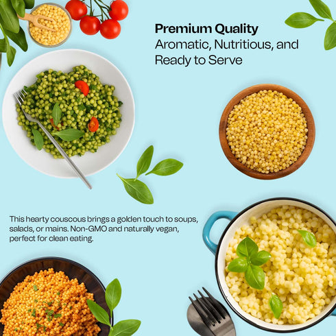 32 oz (2Lb) Golden Crown Premium Turmeric Couscous - | Microwavable Meals Turmeric Couscous | Premium Quality Non GMO