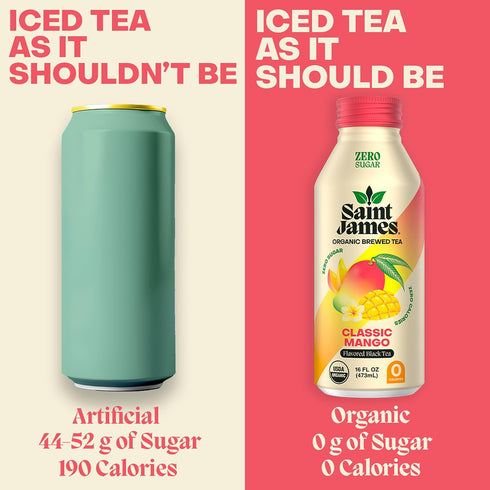 12 Pack (16 oz Saint James Iced Tea - Organic Black Tea - Non-GMO, Gluten Free, Zero Calorie, Zero Sugar - Classic