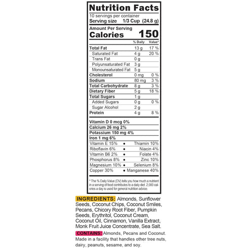 1g 10 TGB Cinnamon Keto Granola | Net Carb Cereal | Gluten Free Low Carb Nut Snack, Ounces